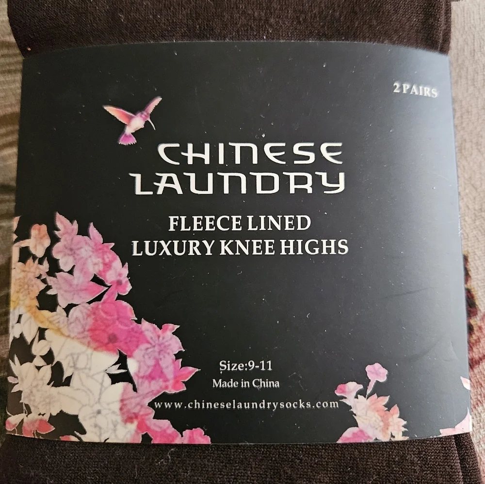 #645 Chinese Laundry Fleece Lined Knee Highs,2pairs Blk/Brwn